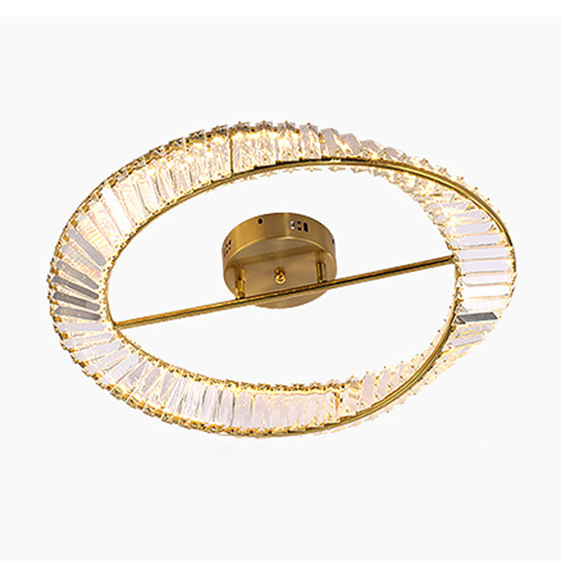 Contemporary Circular Flush Light Crystal 1 Light Flush Mount Ceiling Fixture in Gold