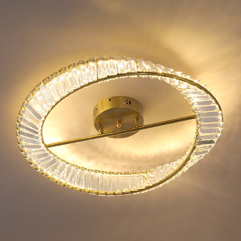 Contemporary Circular Flush Light Crystal 1 Light Flush Mount Ceiling Fixture in Gold