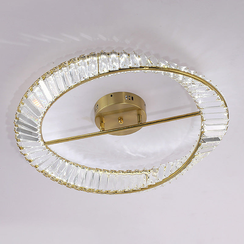 Contemporary Circular Flush Light Crystal 1 Light Flush Mount Ceiling Fixture in Gold