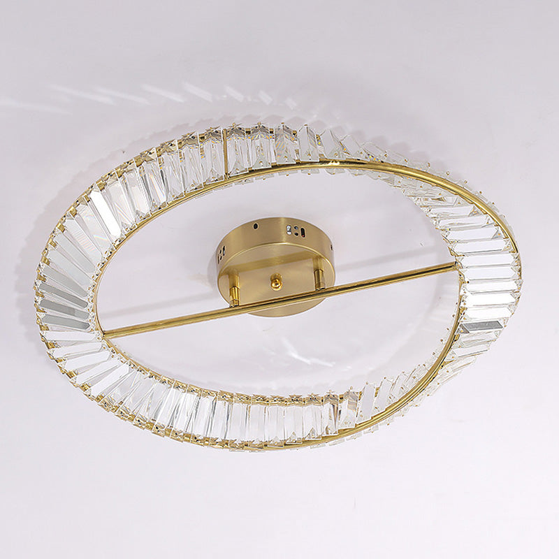 Contemporary Circular Flush Light Crystal 1 Light Flush Mount Ceiling Fixture in Gold