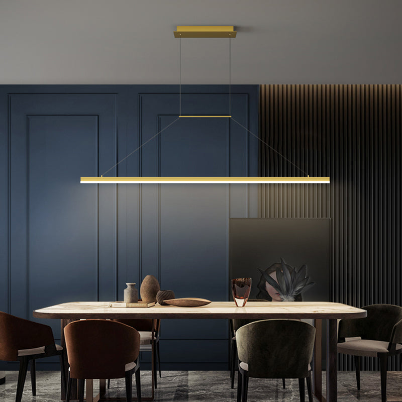 Modern Metal Island Light Linear 1-Head Restaurant Hanging Lamp with Silica Gel Shade