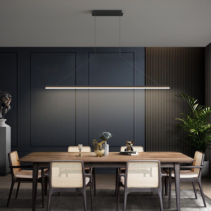 Modern Metal Island Light Linear 1-Head Restaurant Hanging Lamp with Silica Gel Shade