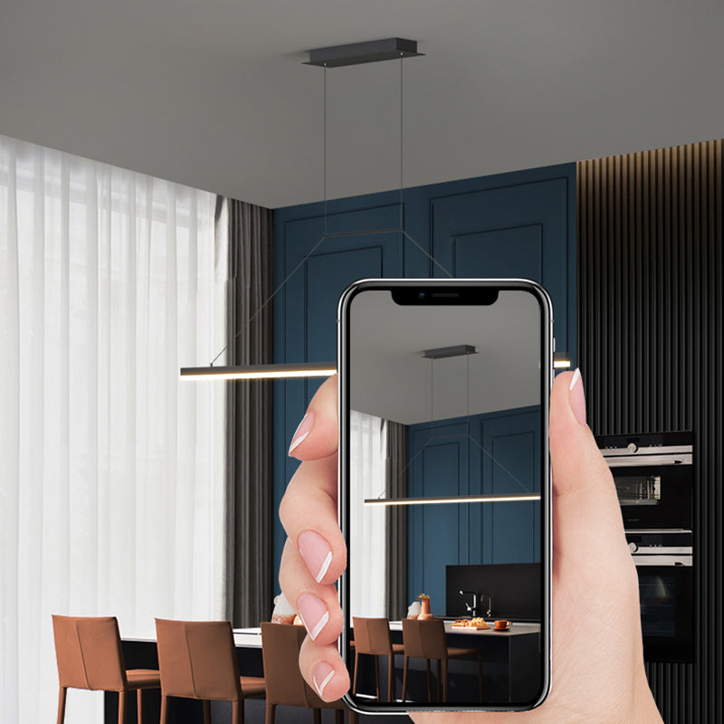 Modern Metal Island Light Linear 1-Head Restaurant Hanging Lamp with Silica Gel Shade