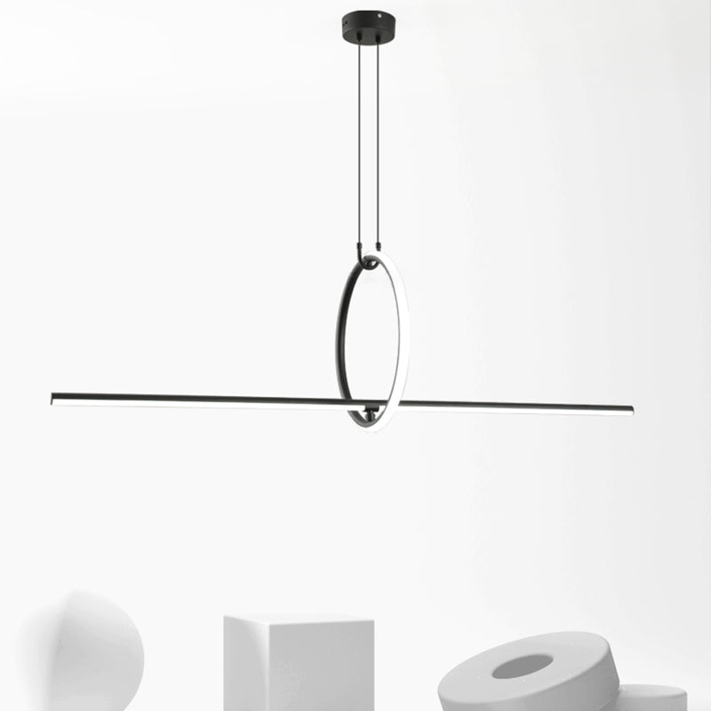 Modern Style Linear Shape Island Lights Metal 2 Light Pendant Lights in Black