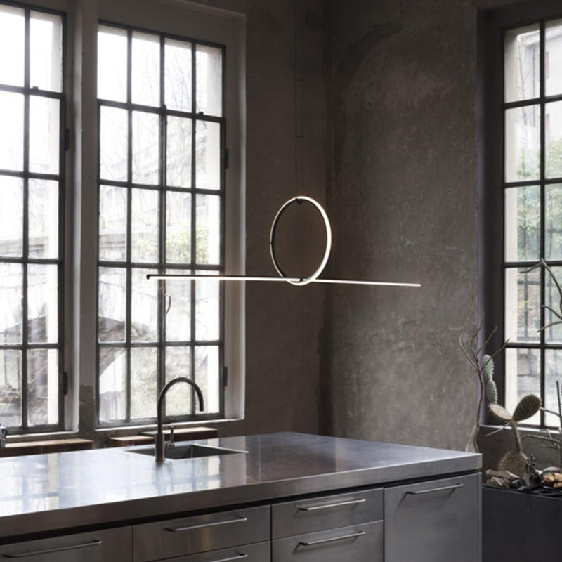 Modern Style Linear Shape Island Lights Metal 2 Light Pendant Lights in Black