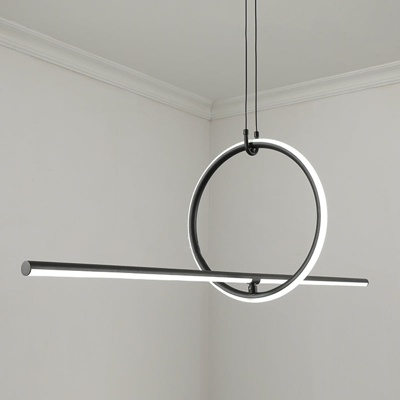 Modern Style Linear Shape Island Lights Metal 2 Light Pendant Lights in Black