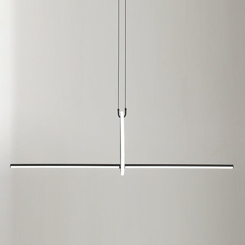 Modern Style Linear Shape Island Lights Metal 2 Light Pendant Lights in Black