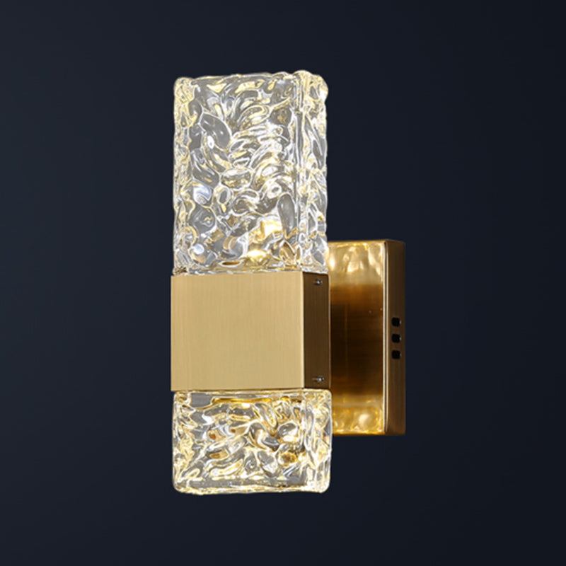 Nordic Style Metal Wall Light Cuboid LED Wall Sconce with Crystal for Bedroom