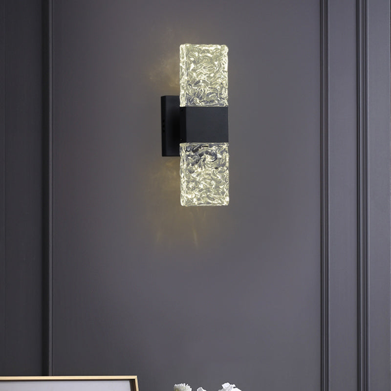 Nordic Style Metal Wall Light Cuboid LED Wall Sconce with Crystal for Bedroom