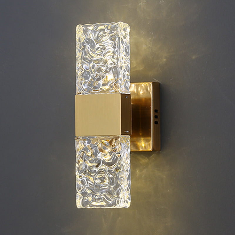 Nordic Style Metal Wall Light Cuboid LED Wall Sconce with Crystal for Bedroom