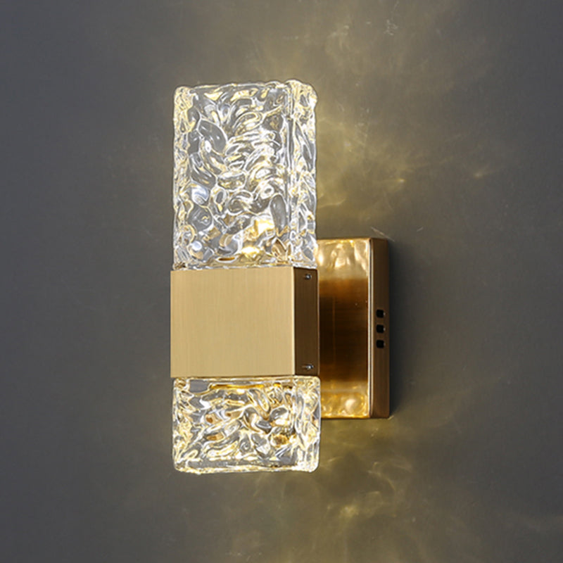 Nordic Style Metal Wall Light Cuboid LED Wall Sconce with Crystal for Bedroom