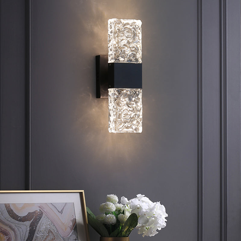 Nordic Style Metal Wall Light Cuboid LED Wall Sconce with Crystal for Bedroom
