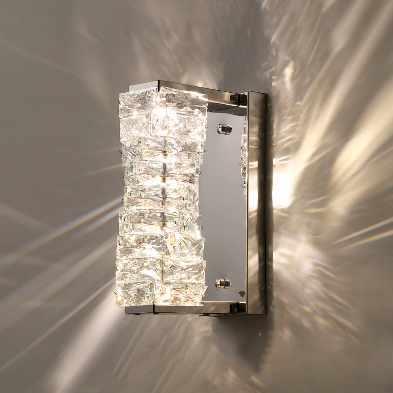 Postmodern Style Wall Light Geometric Crystal Wall Sconce in Silver for Bedroom