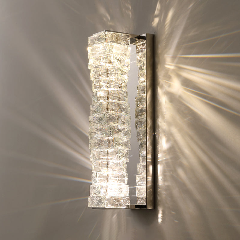 Postmodern Style Wall Light Geometric Crystal Wall Sconce in Silver for Bedroom