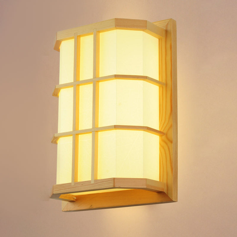 Square Shape Wooden Wall Sconce 1-Light Simple Wall Mount Lamp for Living Room