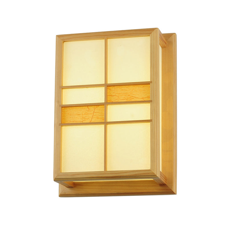 Square Shape Wooden Wall Sconce 1-Light Simple Wall Mount Lamp for Living Room