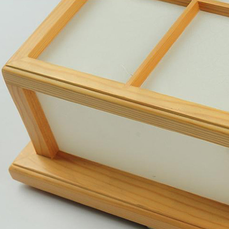 Square Shape Wooden Wall Sconce 1-Light Simple Wall Mount Lamp for Living Room