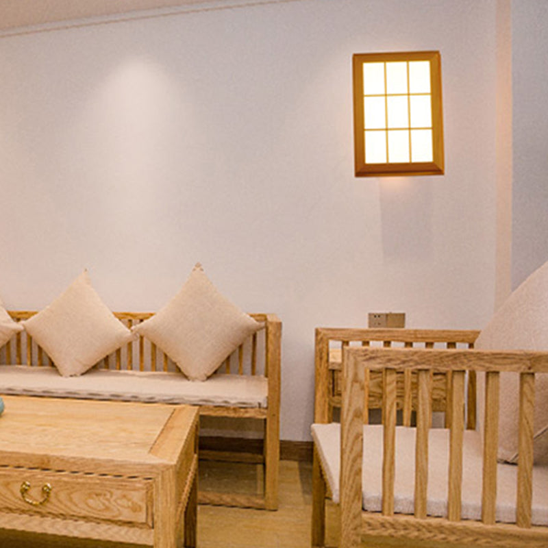 Square Shape Wooden Wall Sconce 1-Light Simple Wall Mount Lamp for Living Room