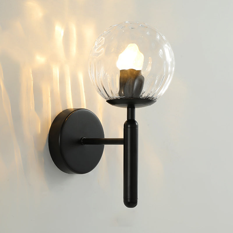 1-Light Metal Wall Sconce Modern Simple Wall Mount Lamp with Glass Shade for Bedroom