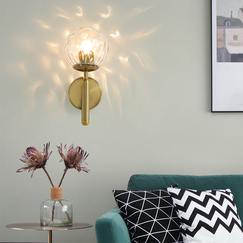 1-Light Metal Wall Sconce Modern Simple Wall Mount Lamp with Glass Shade for Bedroom