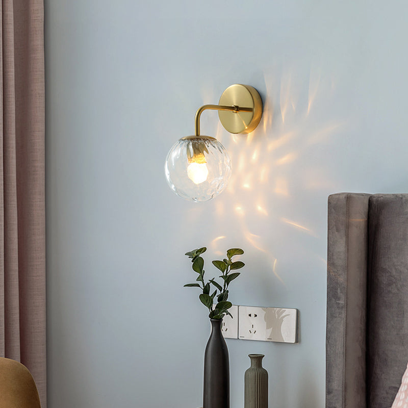 1-Light Metal Wall Sconce Modern Simple Wall Mount Lamp with Glass Shade for Bedroom