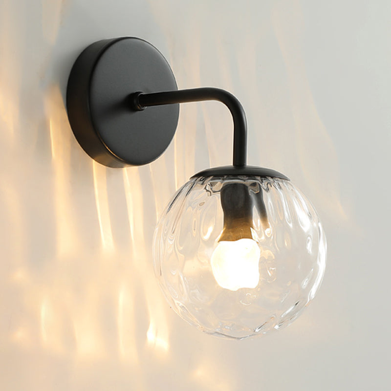 1-Light Metal Wall Sconce Modern Simple Wall Mount Lamp with Glass Shade for Bedroom