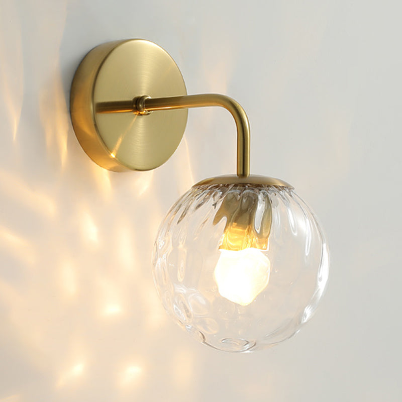 1-Light Metal Wall Sconce Modern Simple Wall Mount Lamp with Glass Shade for Bedroom