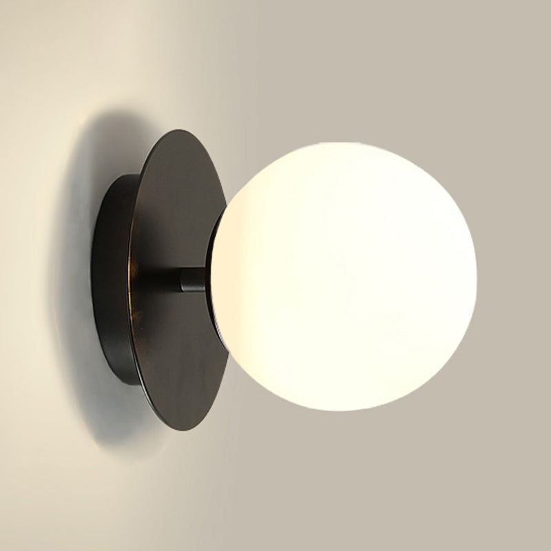 1-Light Metal Wall Sconce Modern Simple Wall Mount Lamp with Glass Shade for Bedroom