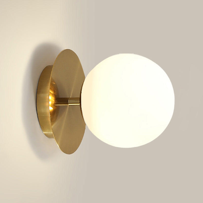 1-Light Metal Wall Sconce Modern Simple Wall Mount Lamp with Glass Shade for Bedroom