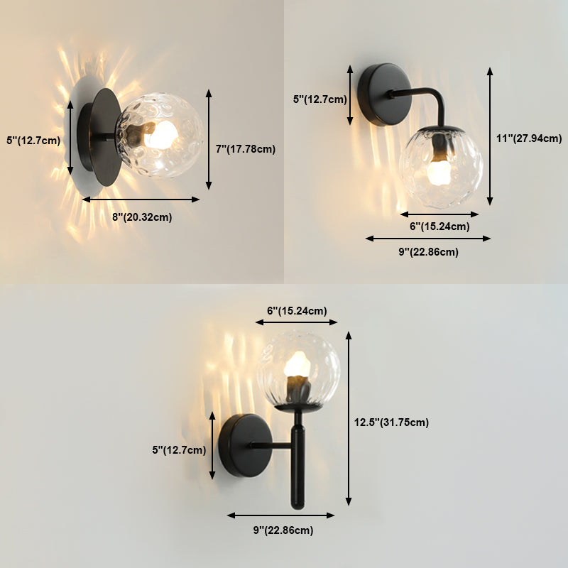 1-Light Metal Wall Sconce Modern Simple Wall Mount Lamp with Glass Shade for Bedroom