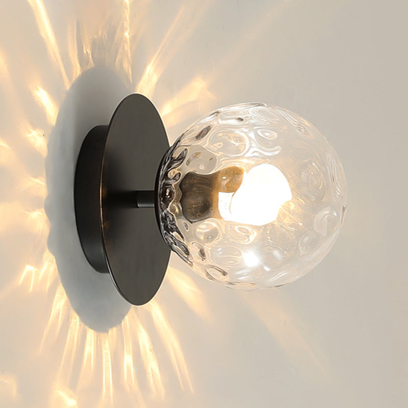 1-Light Metal Wall Sconce Modern Simple Wall Mount Lamp with Glass Shade for Bedroom