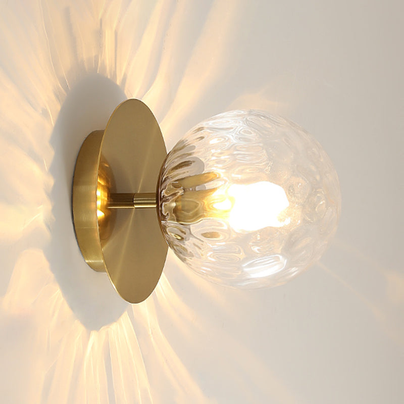1-Light Metal Wall Sconce Modern Simple Wall Mount Lamp with Glass Shade for Bedroom