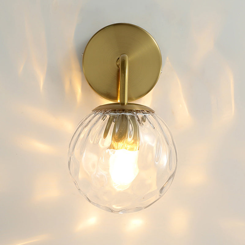 1-Light Metal Wall Sconce Modern Simple Wall Mount Lamp with Glass Shade for Bedroom