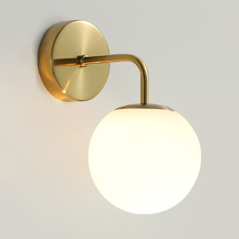 1-Light Metal Wall Sconce Modern Simple Wall Mount Lamp with Glass Shade for Bedroom