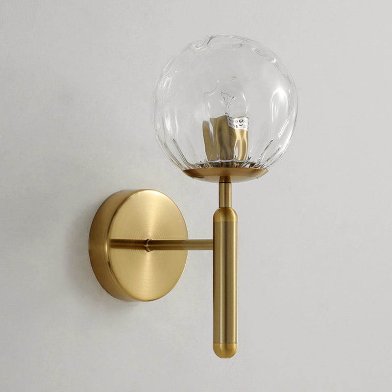 1-Light Metal Wall Sconce Modern Simple Wall Mount Lamp with Glass Shade for Bedroom