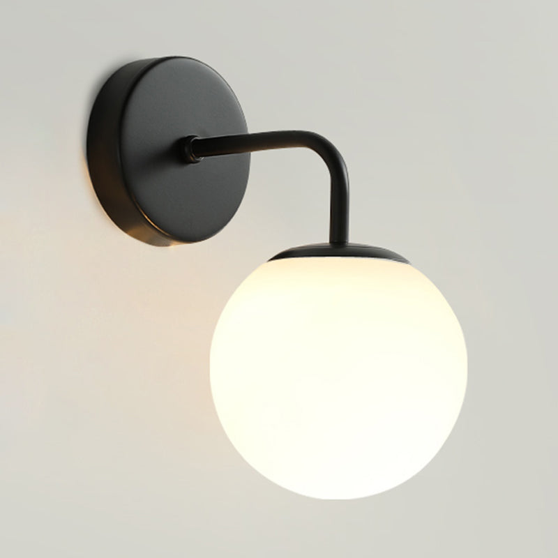 1-Light Metal Wall Sconce Modern Simple Wall Mount Lamp with Glass Shade for Bedroom