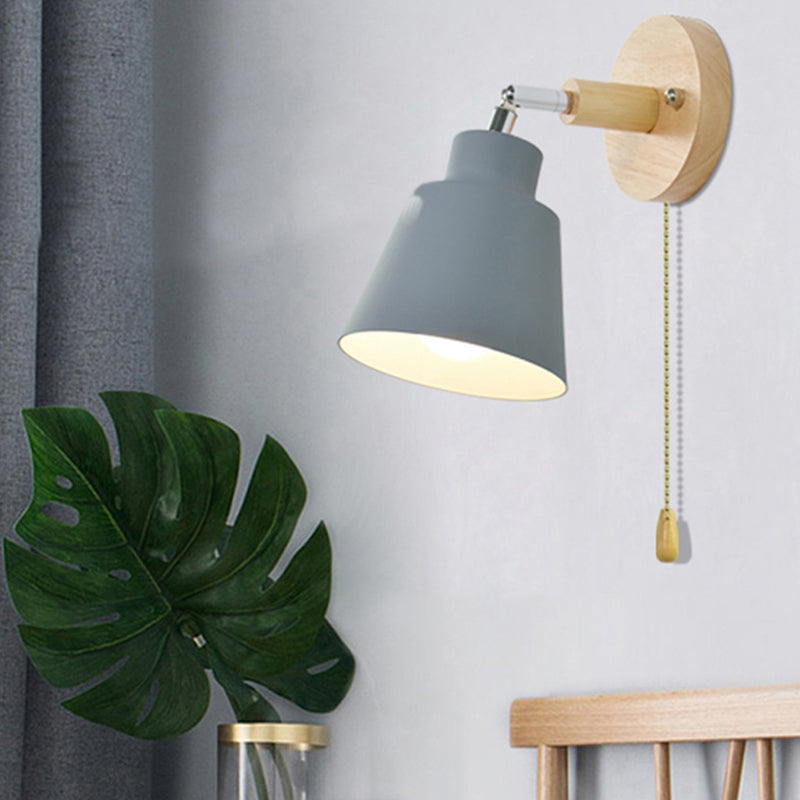 Macaron Style Wall Sconce 1-Light Wall Mount Lamp with Wood for Bedroom