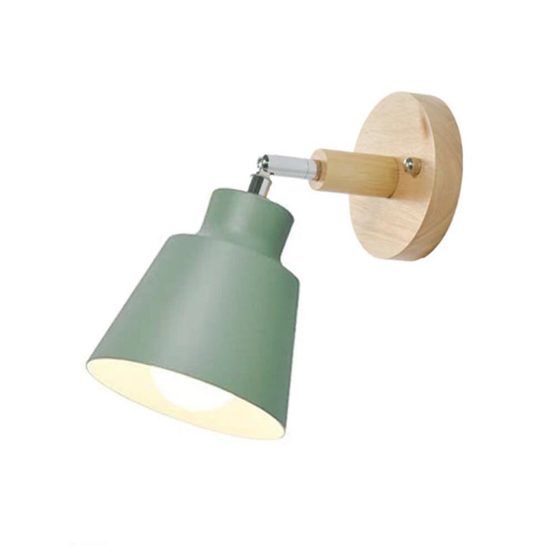 Macaron Style Wall Sconce 1-Light Wall Mount Lamp with Wood for Bedroom