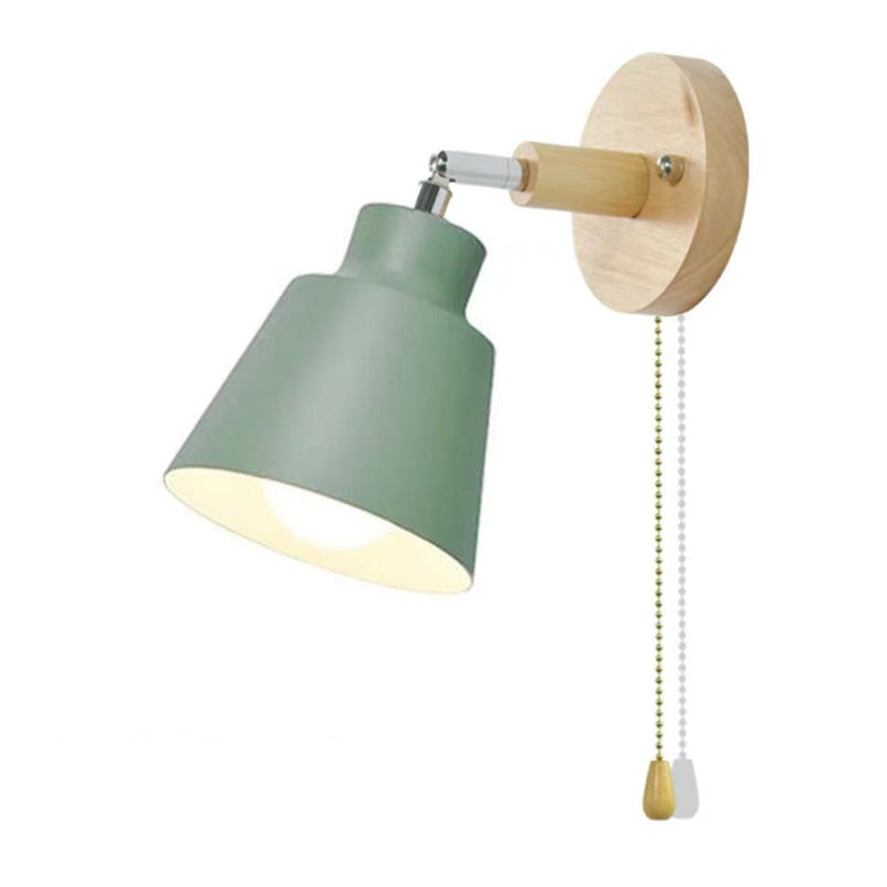Macaron Style Wall Sconce 1-Light Wall Mount Lamp with Wood for Bedroom