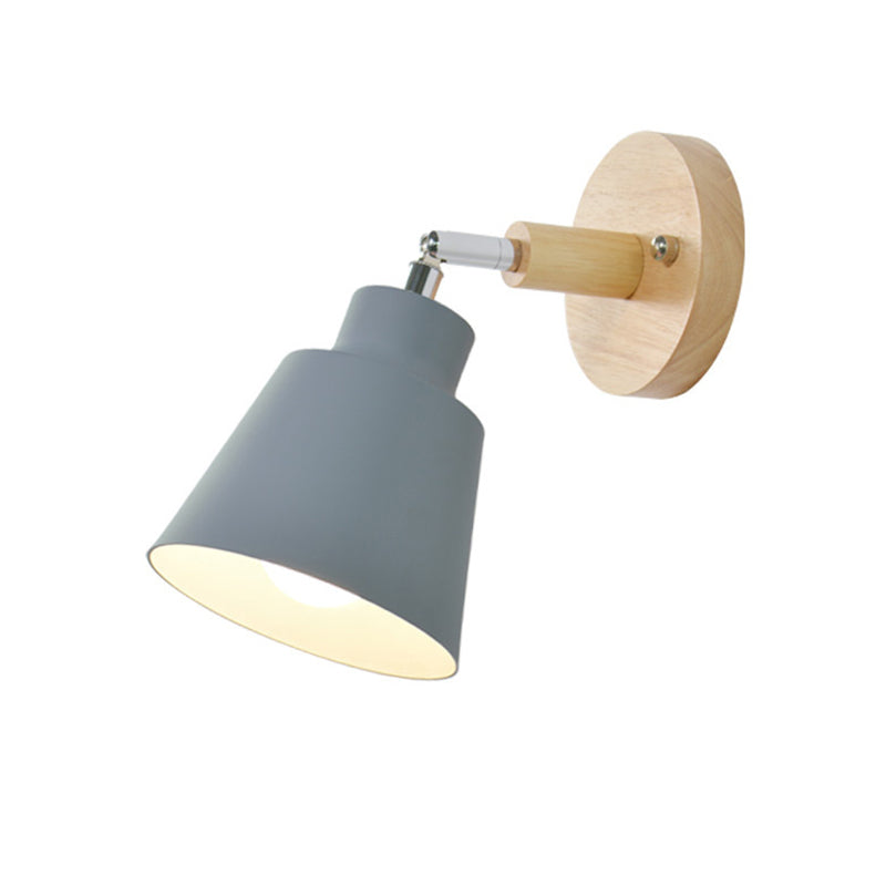 Macaron Style Wall Sconce 1-Light Wall Mount Lamp with Wood for Bedroom