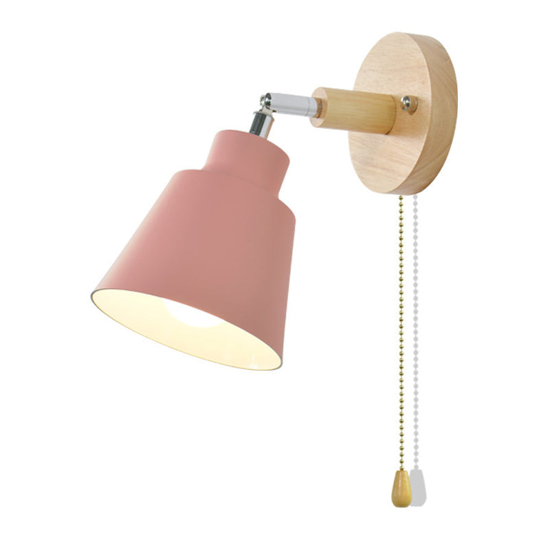 Macaron Style Wall Sconce 1-Light Wall Mount Lamp with Wood for Bedroom