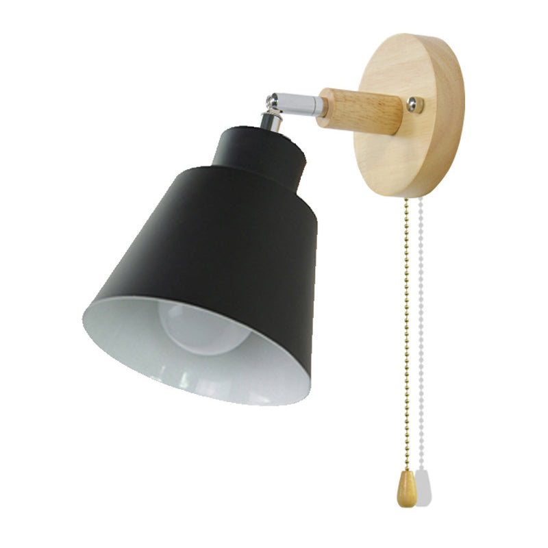 Macaron Style Wall Sconce 1-Light Wall Mount Lamp with Wood for Bedroom