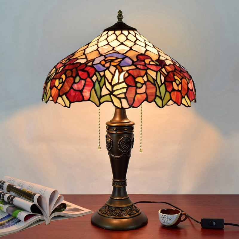 Tiffany Style Table Lamp 2 Lights Desk Lamp with Glass Shade for Bedroom