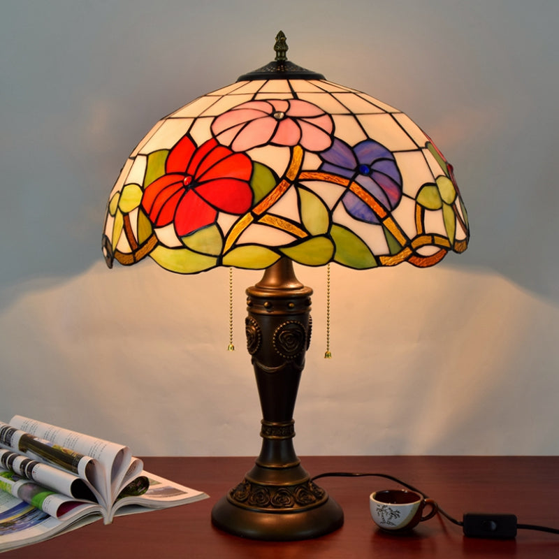 Tiffany Style Table Lamp 2 Lights Desk Lamp with Glass Shade for Bedroom