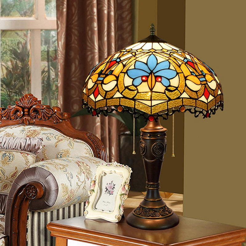 Tiffany Style Table Lamp 2 Lights Desk Lamp with Glass Shade for Bedroom