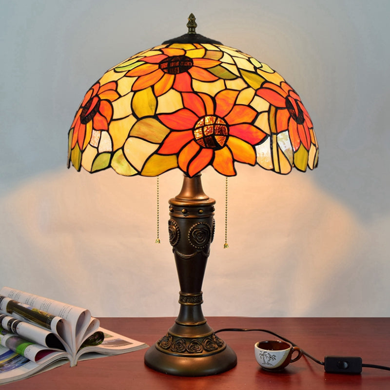 Tiffany Style Table Lamp 2 Lights Desk Lamp with Glass Shade for Bedroom