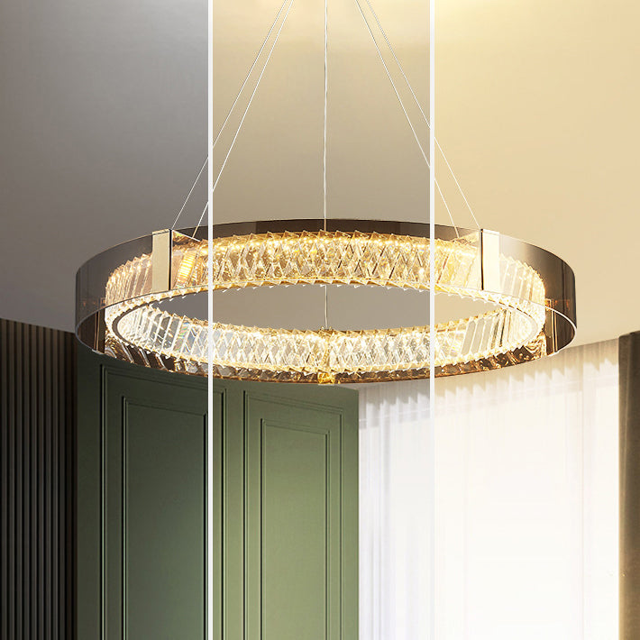 Postmodern Style Circle Chandelier Crystal Gold LED Chandelier Pendant for Dining Room