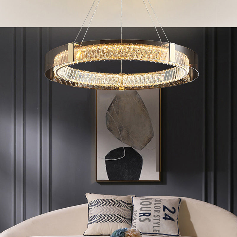 Postmodern Style Circle Chandelier Crystal Gold LED Chandelier Pendant for Dining Room