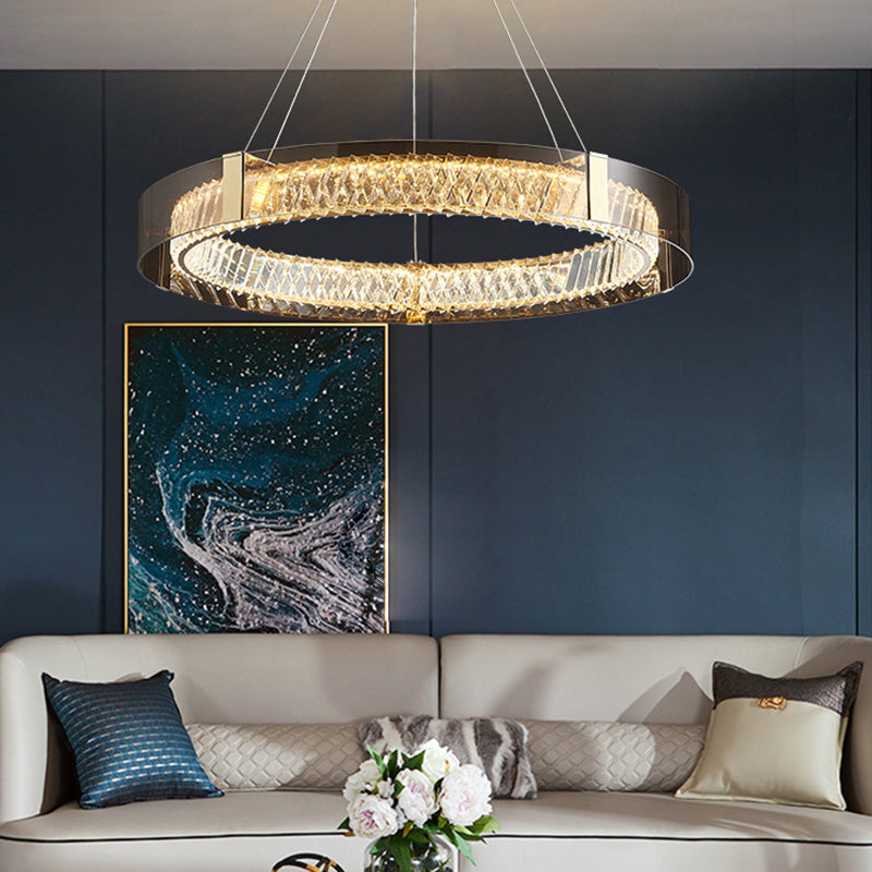 Postmodern Style Circle Chandelier Crystal Gold LED Chandelier Pendant for Dining Room