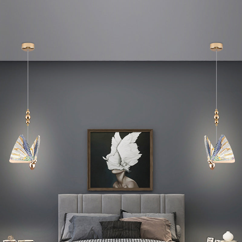 Butterfly Hanging Light Fixture Modern Style Pendant Lamp with Acrylic Shade for Bedroom